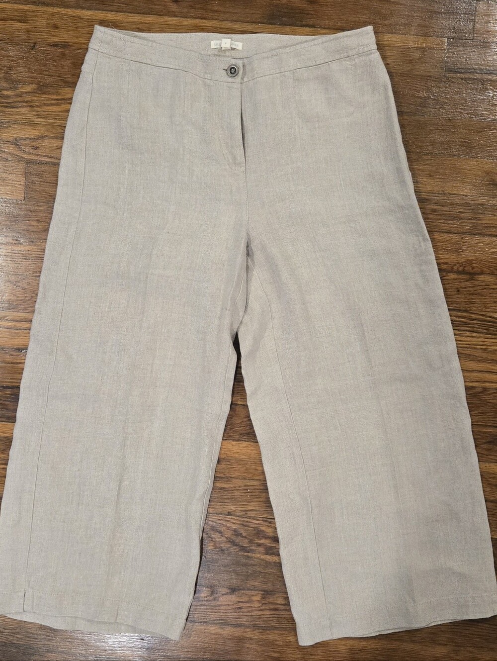 Eileen Fisher Organic Linen Wide Leg Crop Pants Flax Beige Size 8